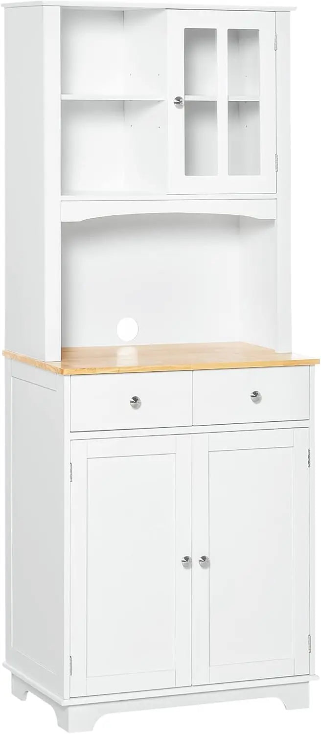 Kitchen Buffet with Hutch, Microwave Cabinet with Framed Doors, Drawers, Open Countertop, Cupboard for Dining Room