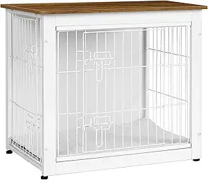 DWANTON Dog Crate Furniture with Cushion, Wooden Kennel Table with Double Doors, Indoor Dog House, Small/Medium/Large/Extra Larg
