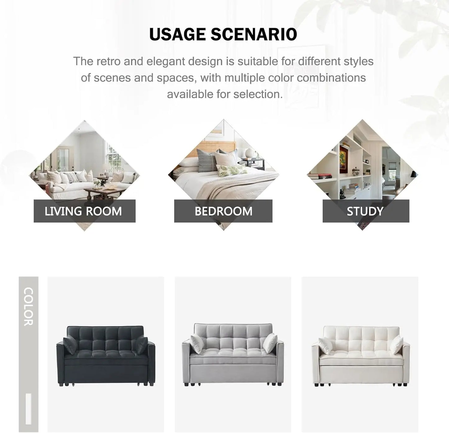 Sleeper Sofa Bed, 3 in 1 Sofa Bed Pull Out Couch Bed with Adjustable Backrest, Modern Sofa Bed