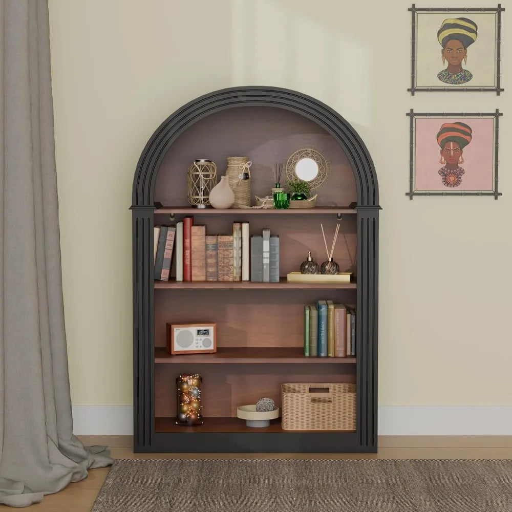 45.67" Freestanding Arched Bookcase, Modern 4-Tier Arched Bookshelf,Wooden Bookshelves for Home Office, Living Room,Black