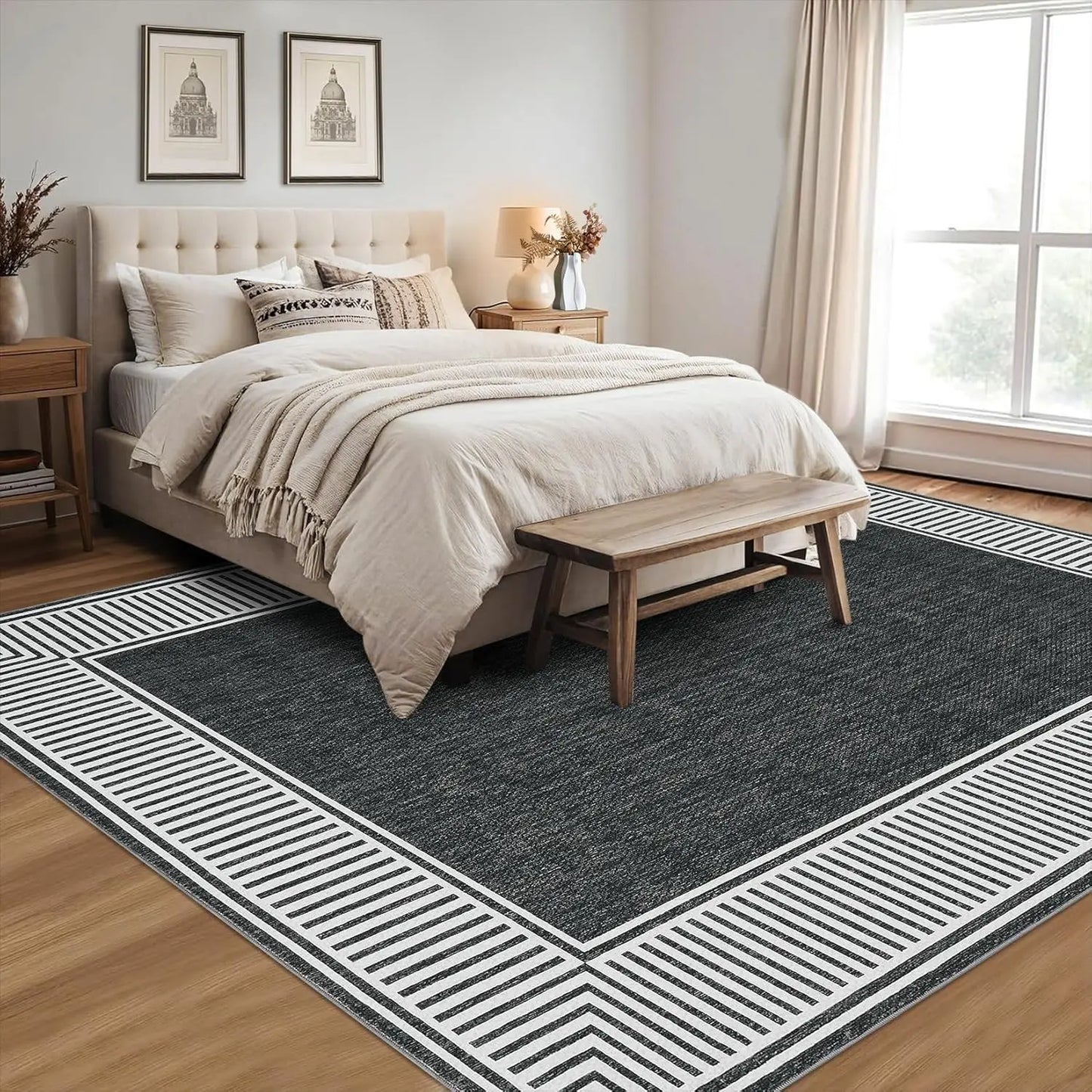Area Rugs for Living Room 9x12 Modern Bordered Rugs Accent Rug Foldable Carpet for Bedroom Living Room Home Office