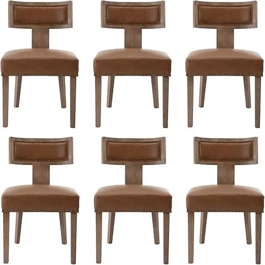 Mid Century Modern Dining Chairs Set of 6, Farmhouse Linen Fabric Upholstered Accent Curved Backrest Kitchen Chairs, with Ha