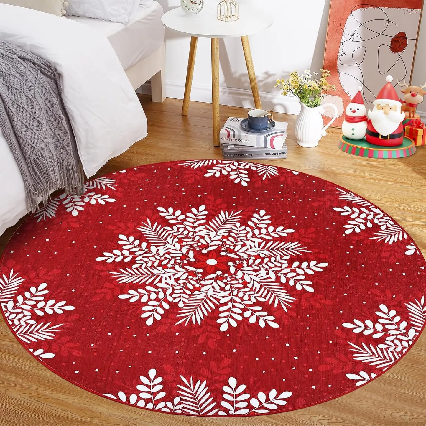 Christmas Snowflake Washable Area Rug Soft Low Pile Large Rugs Non Slip Floor Carpet for Living Room Bedroom Office Decor