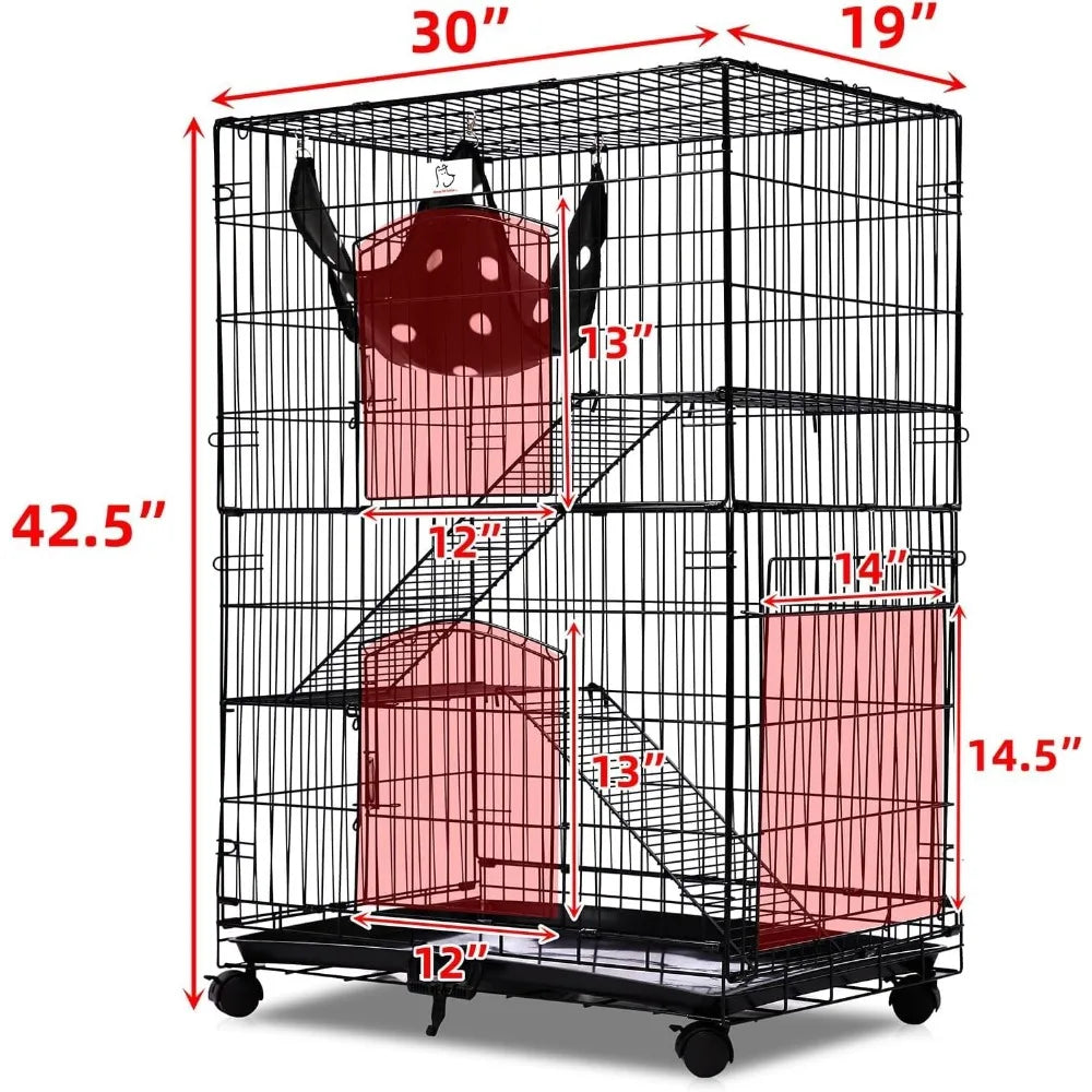 3 Tier 43 Inch Cat Cages Indoor,Cat Enclosure for Kitten,Cat Crate Enclosure Playpen,Metal Indoor Cat Cage, Cat Kennels for Cats
