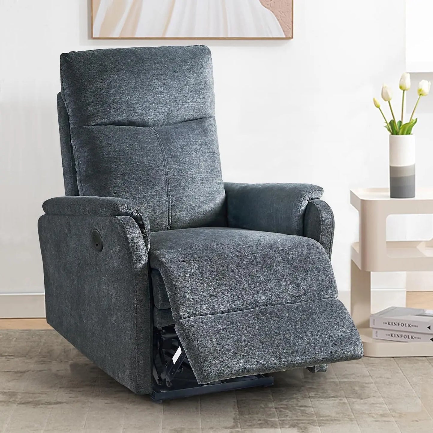 Small Electric Power Recliner, Breathable Leathaire Fabric Reclining Chair, USB Ports, Electric Home Theater Seating