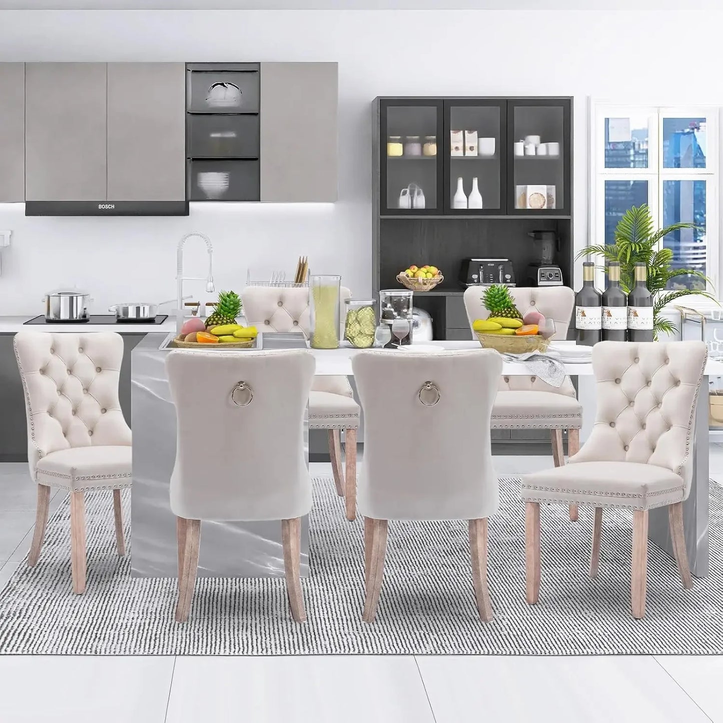 NEW Velvet Dining Chairs Set of 6, Tall Back Side Chair, Modern Upholstered High-end Tufted Side Chair with Button Back Ring