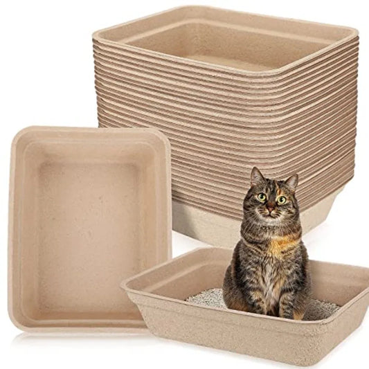 30 Pack Disposable Paper Cat Litter Boxes 16.7 x 12.8 x 4.1 Inch Portable Litter Trays for Cats Kittens Hamsters Guinea Pigs Mi