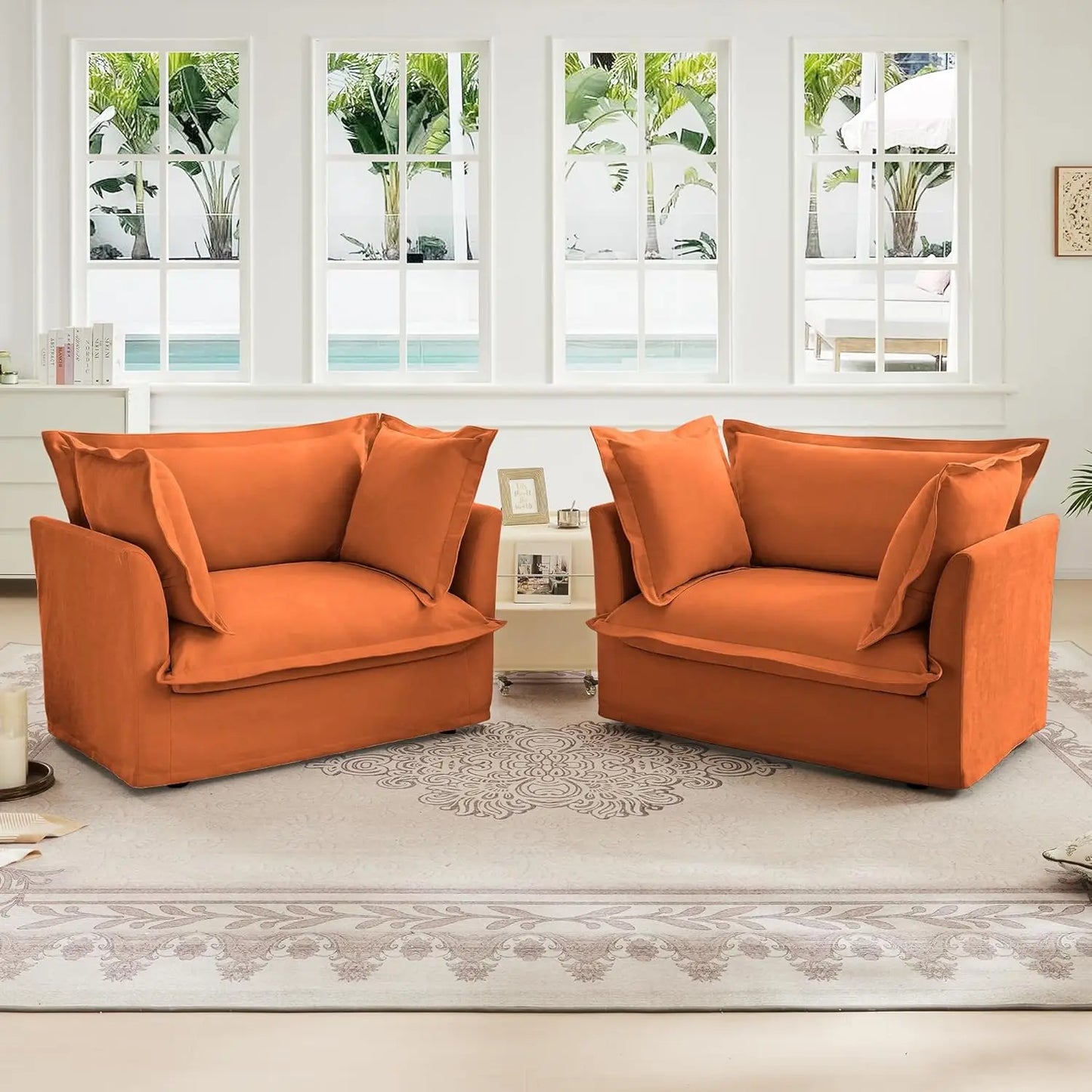 Oversized Modular Sectional Sofa Chair, 49” Corduroy Fabric Single Armchair Comfy Deep Seat Couch Sofa with Big Toss Pill