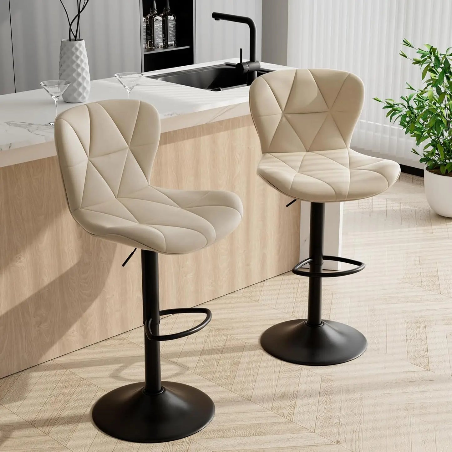 Bar Stools Set of 2,Adjustable Swivel Barstools,Faux Leather Bar Chairs,Upholstered Counter Height with High Backrest forKitchen