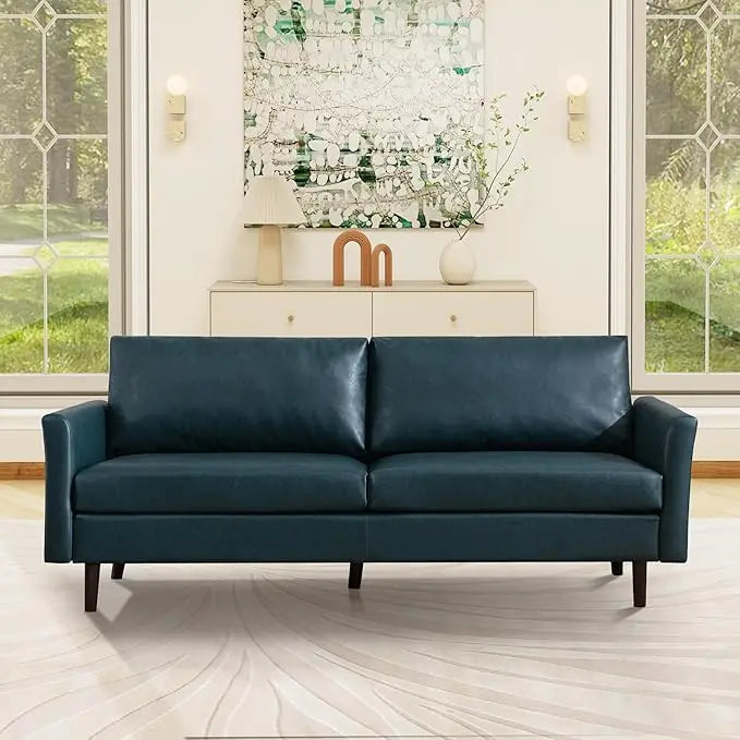 80" Faux Leather Couch, Mid Century Modern Sofa Living Room, 3 Seater Sofa for Small Space Bedroom Office Apartment