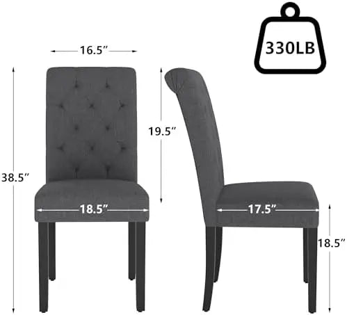 Upholstered Dining Chairs Set of 4, Tufted Parsons Kitchen Chair, Gray Linen Fabric, Solid Wood Legs