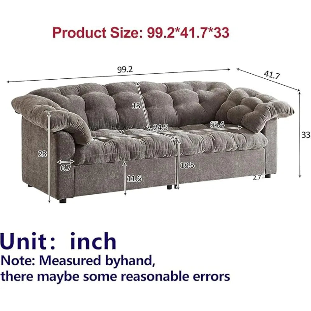 99.2" Cloud Couch Sofa for Living Room 3-Seater Oversized Couches with Thickened Armrests, Plush Chenille Fabric & Deep Seat