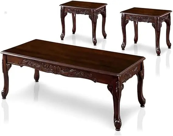 Alice Solid Wood 3-Piece Coffee Table Set in Dark Cherry