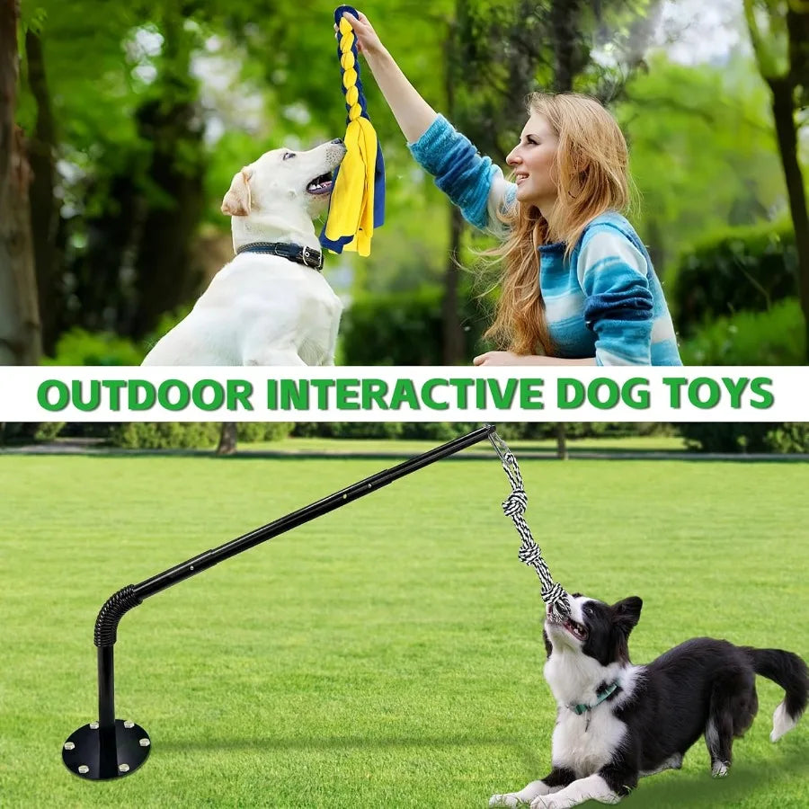 Tether Tug Outdoor Dog Toy Interactive Exercise Game in Yard Tether Tug with 2 Rope Toy and Bell for Large Medium Small Dog Pul