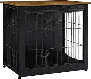 DWANTON Dog Crate Furniture with Cushion, Wooden Kennel Table with Double Doors, Indoor Dog House, Small/Medium/Large/Extra Larg