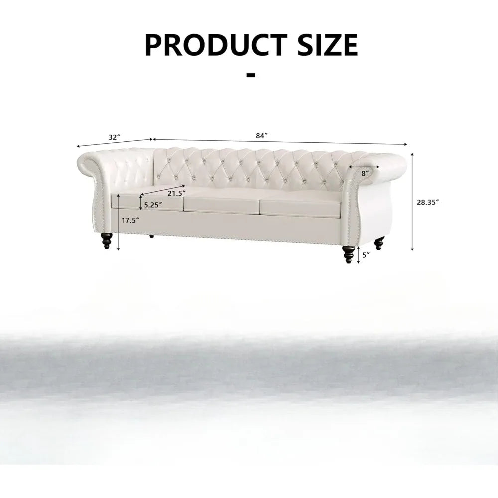 Home Sofa Living Room Furniture, 3 Seater Leather Upholstered Sofa Couch, Modern Comfy Couch with Faux Leather Cushions