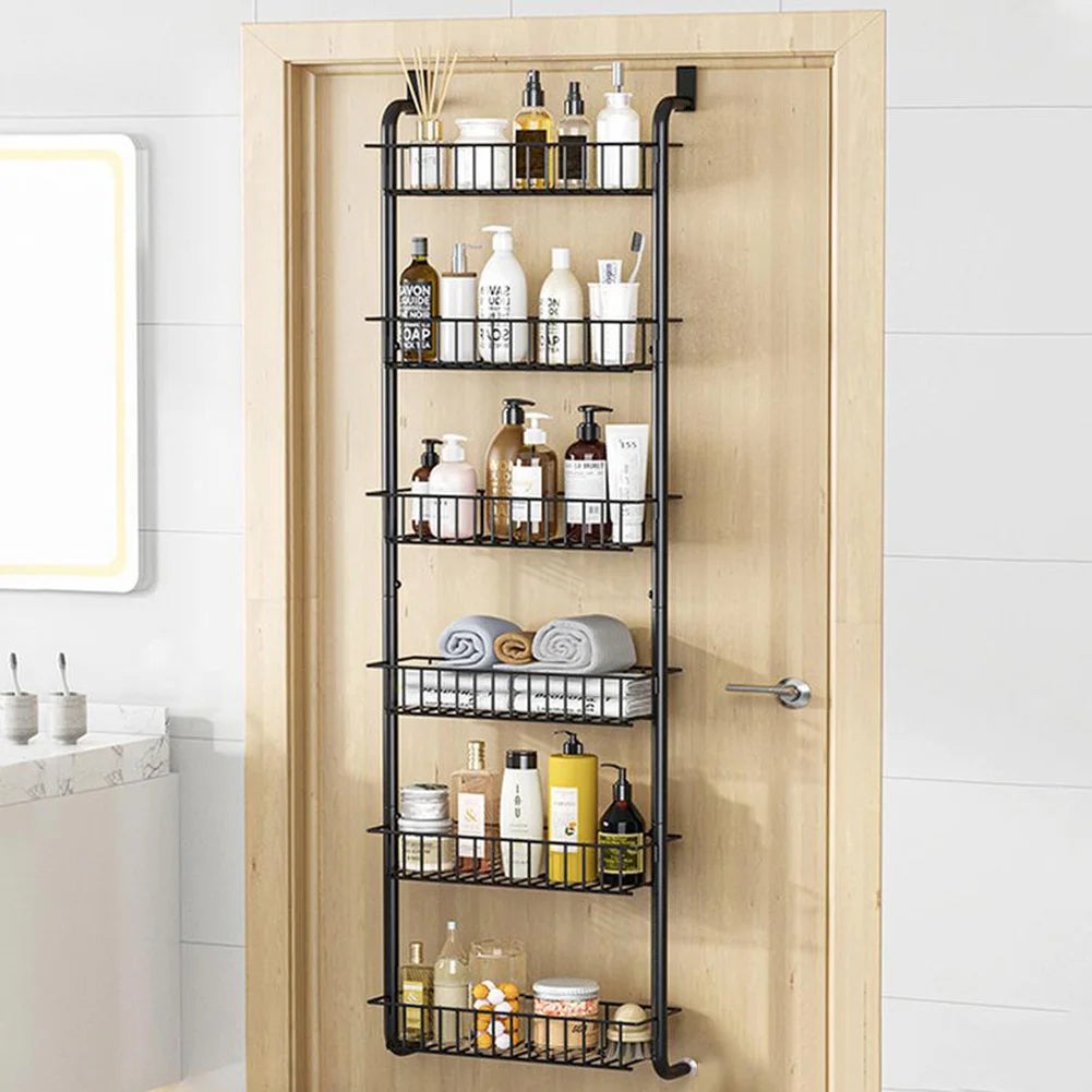 Pantry Door Organizer Over the Door Pantry Hanging Basket 6-Tier Baskets Heavy-Duty Metal Wall Mounted Spice Rack for Kitchen