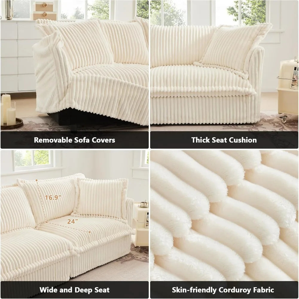 Oversized Modular Sectional Sofa Chair, 49” Corduroy Fabric Single Armchair Comfy Deep Seat Couch Sofa with Big Toss Pill
