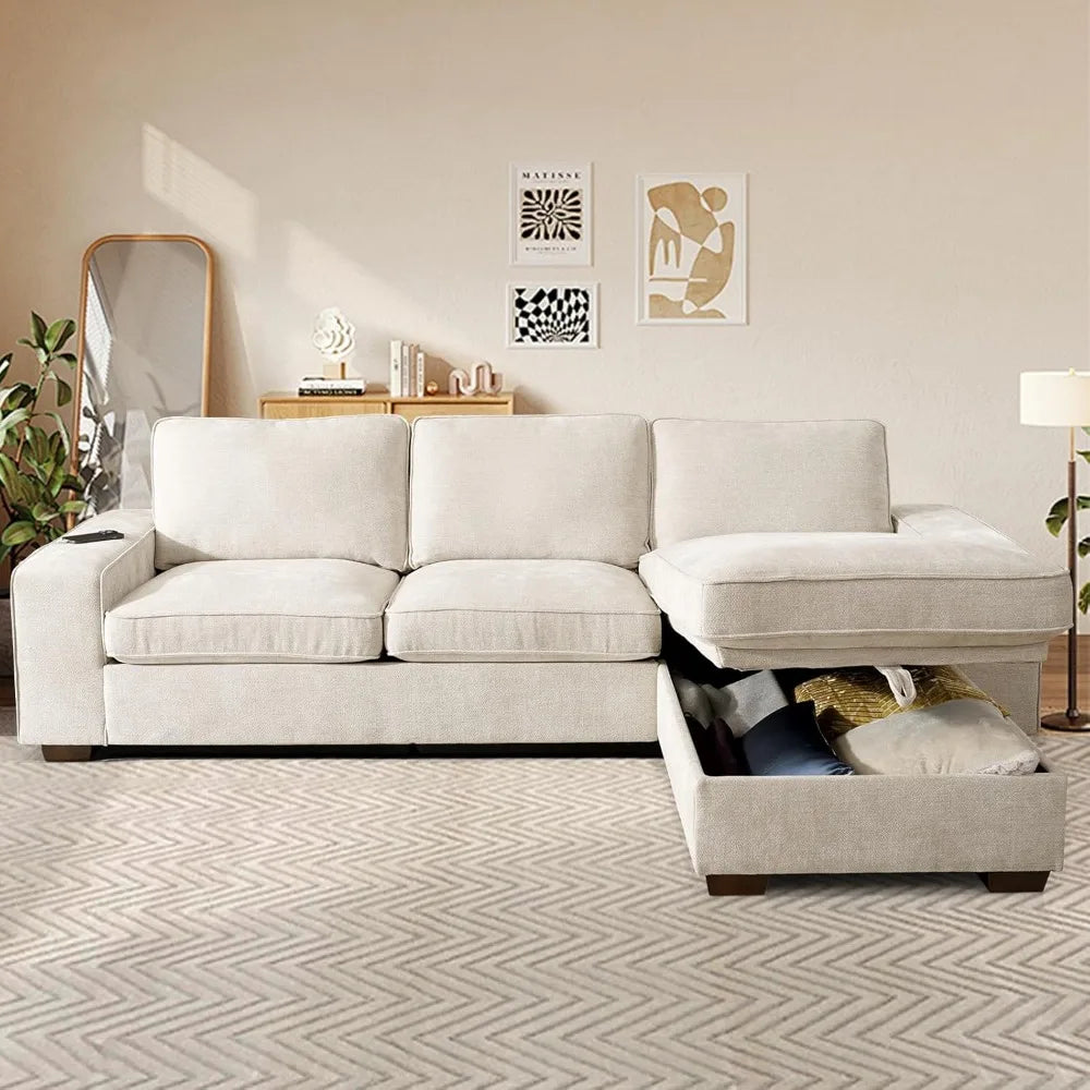 Luxury-Style 99” L-Shape Convertible Sectional Couches Sofas with 190L Storage Chaise,Chenilee Sofas with Removable Cushion