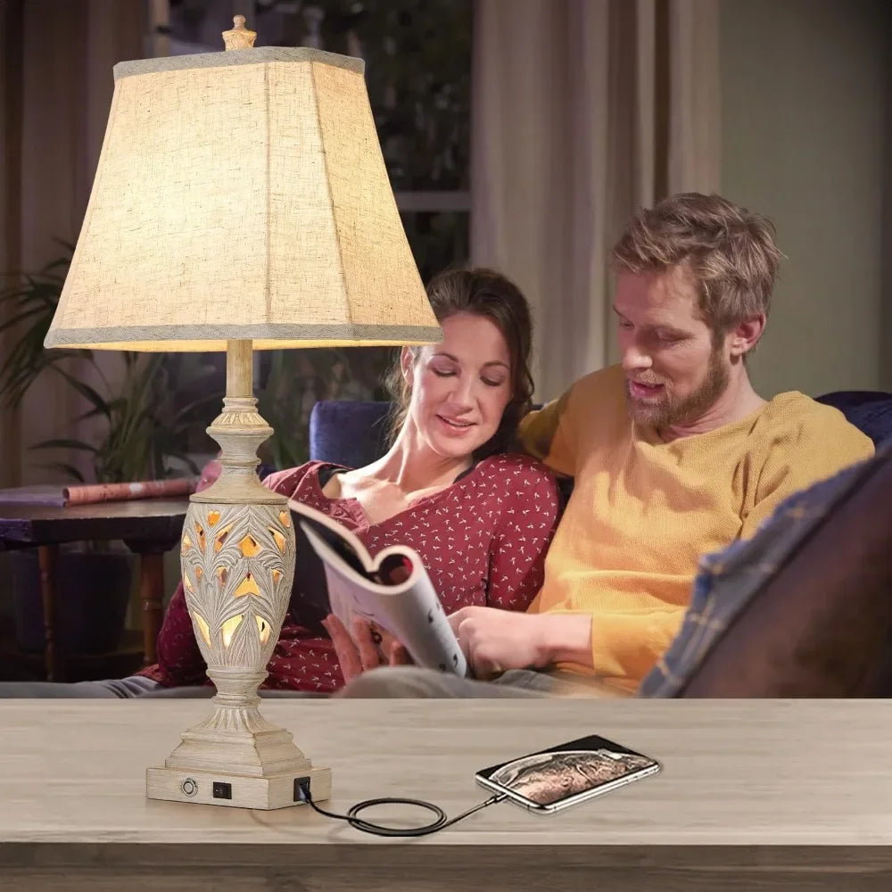 Customizable-29.5"H Touch Control Traditional Table Lamp Set Of 2,Vintage Bedside Lamp Nightstand Lamps With Dual USB Ports,3-Wa
