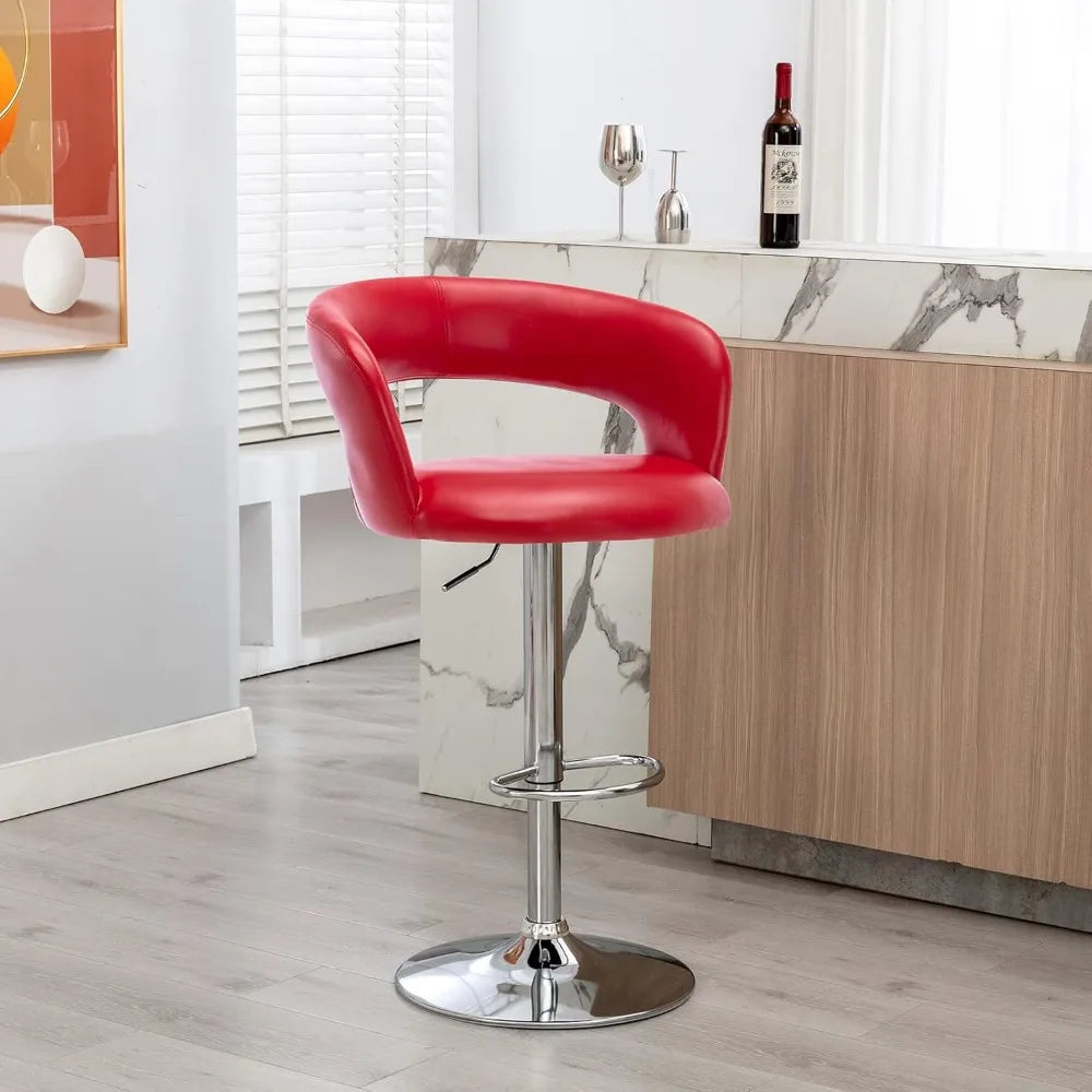WideBar Stool,Modern PU Leather Swivel Adjustable Barstool with Hollow Back and Arms,Upholstered Airlift CounterHeight Bar Chair