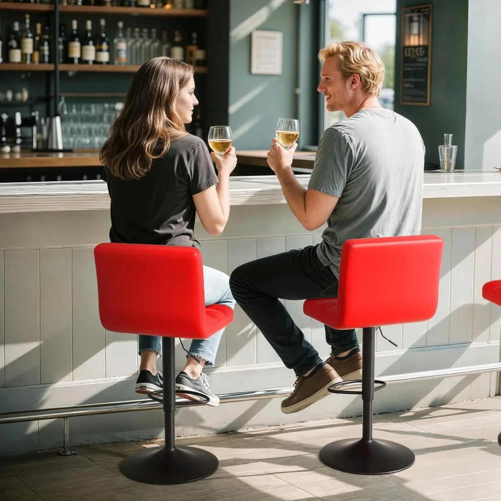 Bar Stools Set of 2 Counter Height Barstools Swivel Chairs Modern PU Leather Bar Stools with Back for Kitchen Island Adjustable