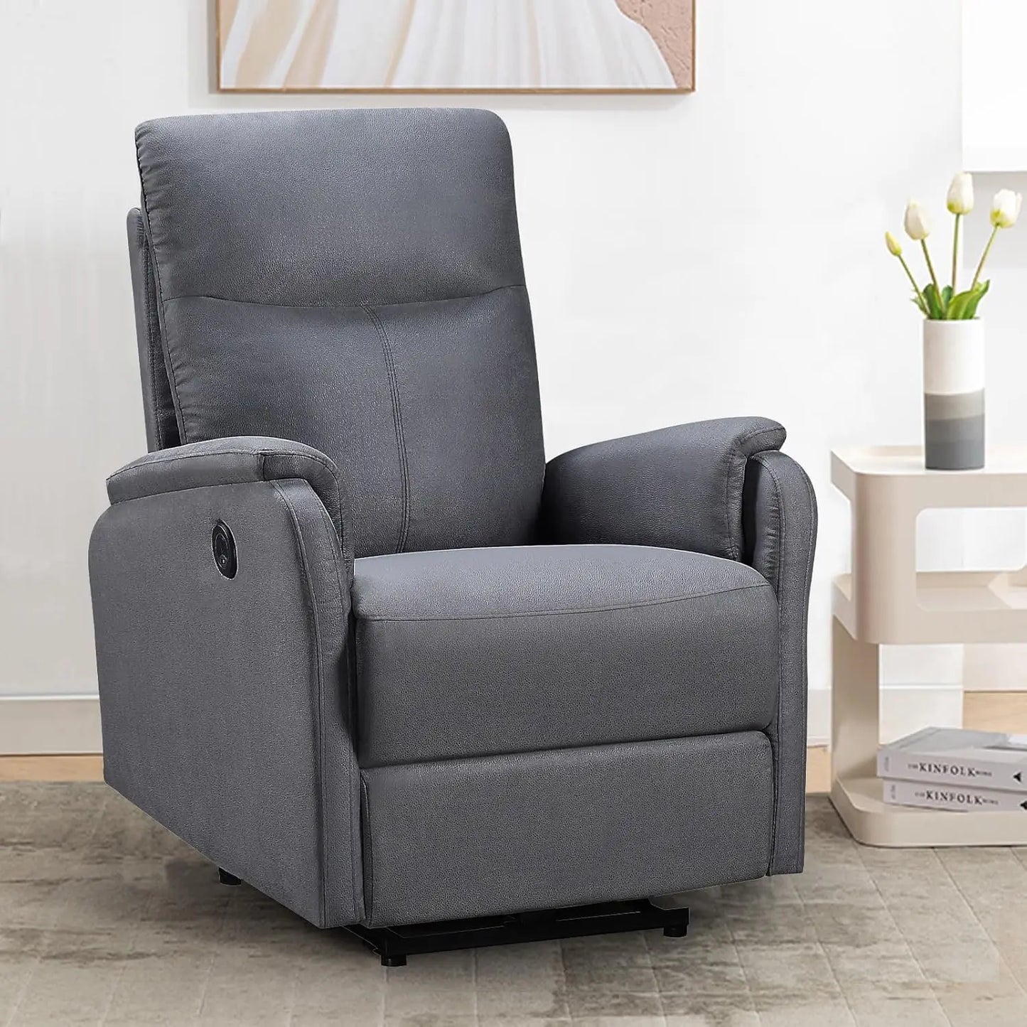 Small Electric Power Recliner, Breathable Leathaire Fabric Reclining Chair, USB Ports, Electric Home Theater Seating
