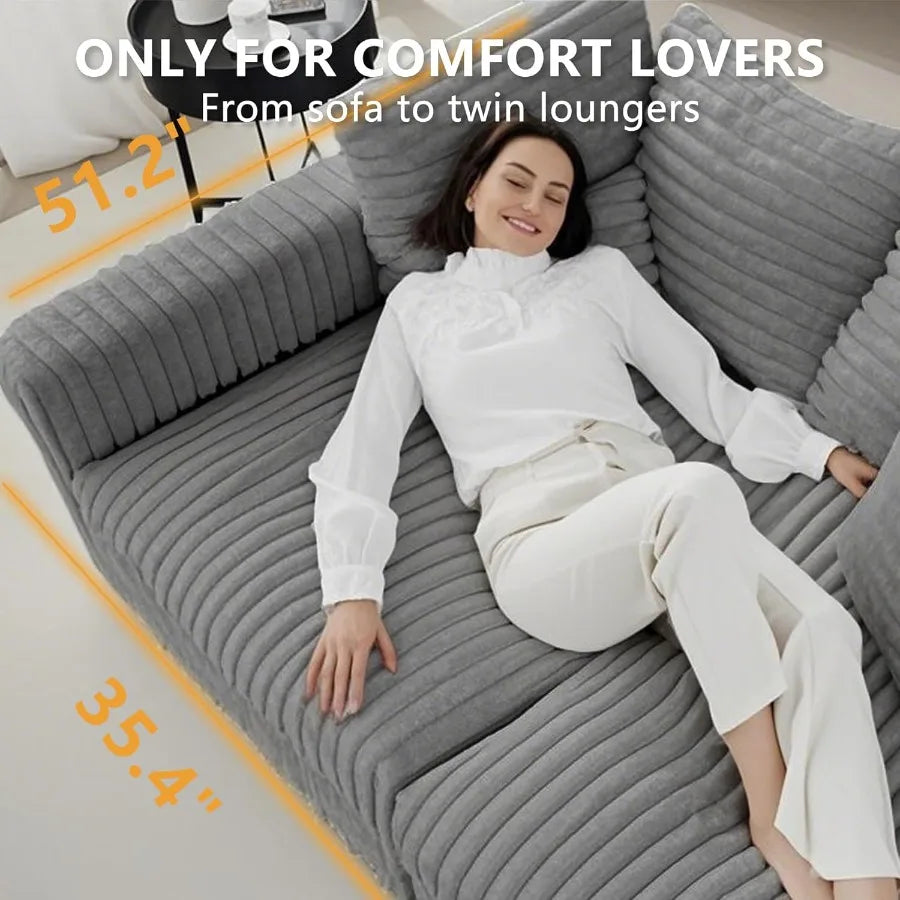 102.4 Oversized Cloud Couch Convertible 4 Deep Seat Foam Sofa Couch 2 in 1 Plush Corduroy Sofa with 6 Soft Pillows Modern Modul