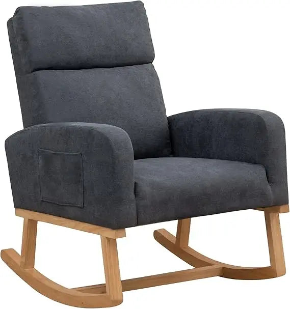 Contemporary Upholstered Glider Rocking Chair for Nurseries with High Backrest Support for Moms