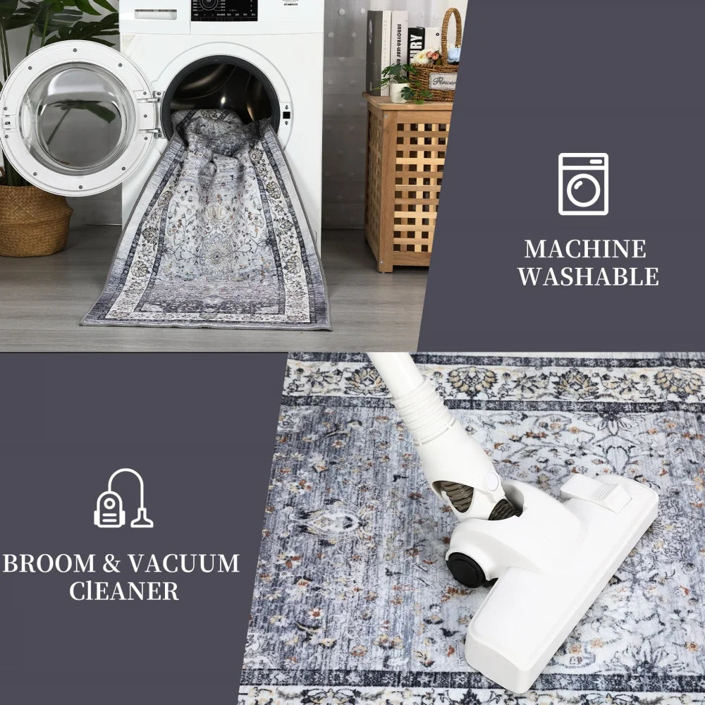 Large Area Rug 8x10ft Washable Rug Soft Vintage Distressed Floor Carpet Low Pile  Rug for Bedroom Living Room