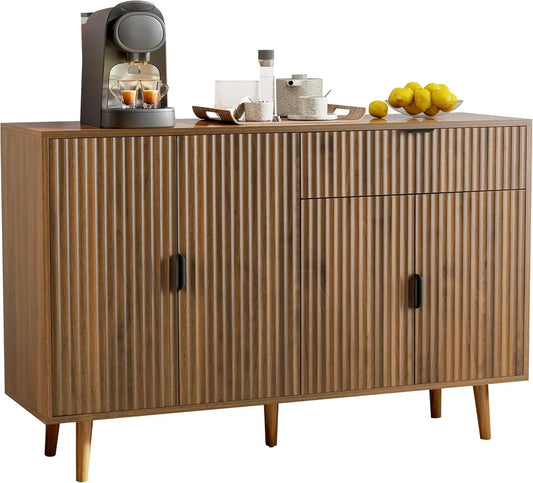 Fluted Buffet Cabinet with Storage, Modern Storage Cabinet with Doors, Large Wood Buffet Sideboards for Kitchen Living Room