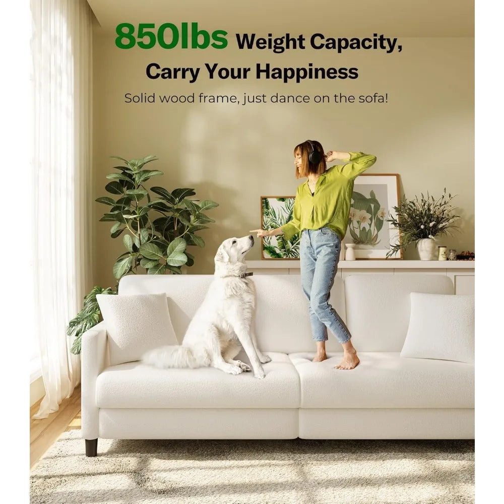 83" Sofas for Living Room, Comfy Love Seat Couches, Teddy Fleece Loveseat Sofa, Tool-Free Setup Couches for Living Room, All-Woo