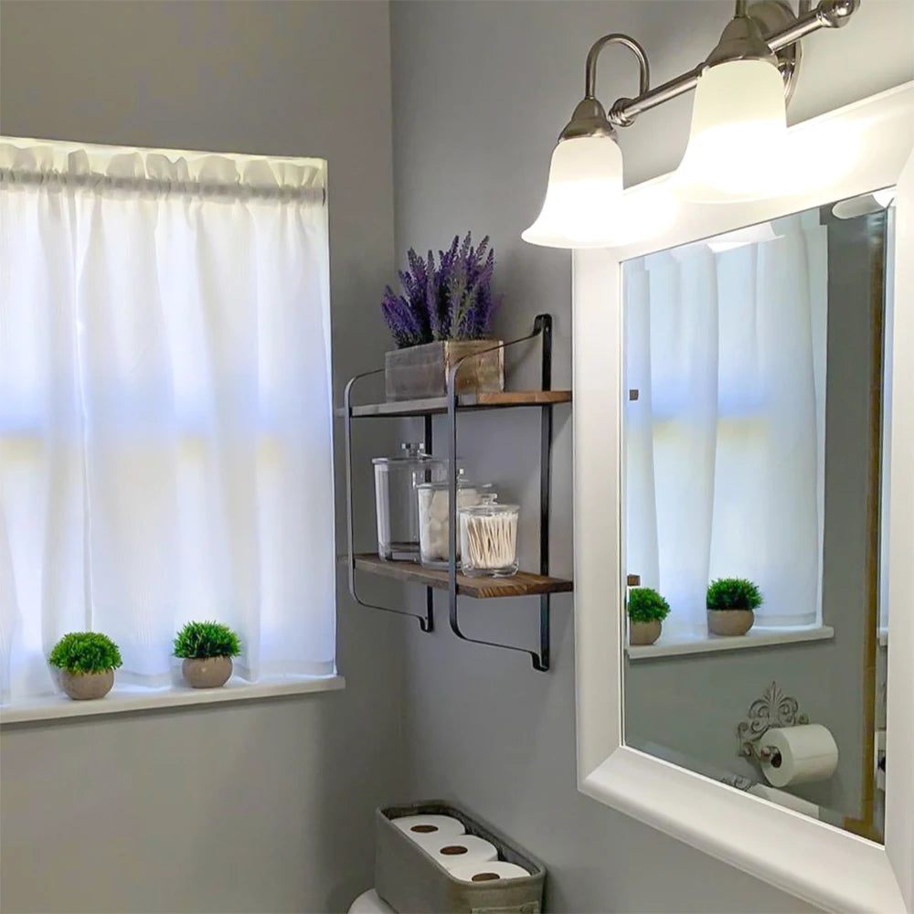 Wall Mounted Rack Display Wood Wall Shelves Rustic 2-Tier Wall Storage Shelf for Bedroom Living Room