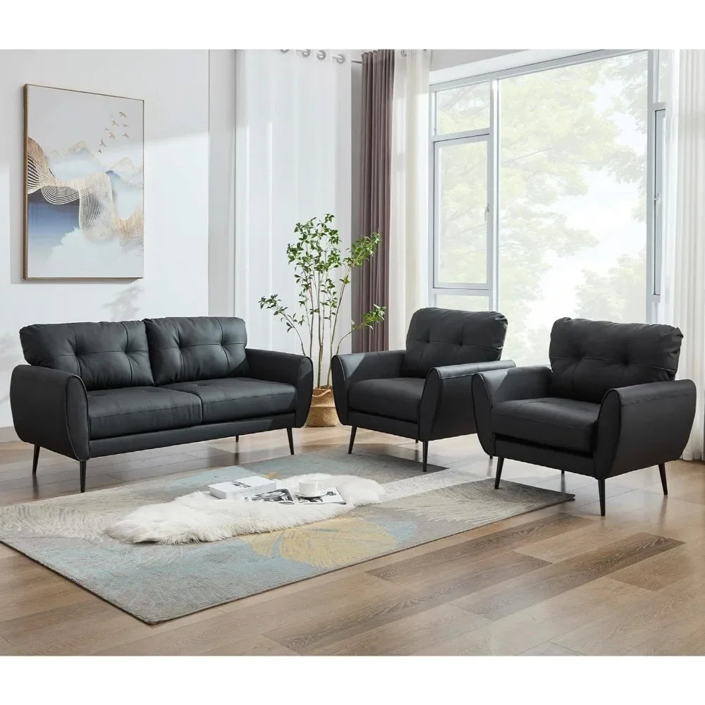 Sofa Couch 61" Small Loveseat Couches for Living Room Leather Couch Mid Century Modern Tufted Mini Sofa Comfy Office