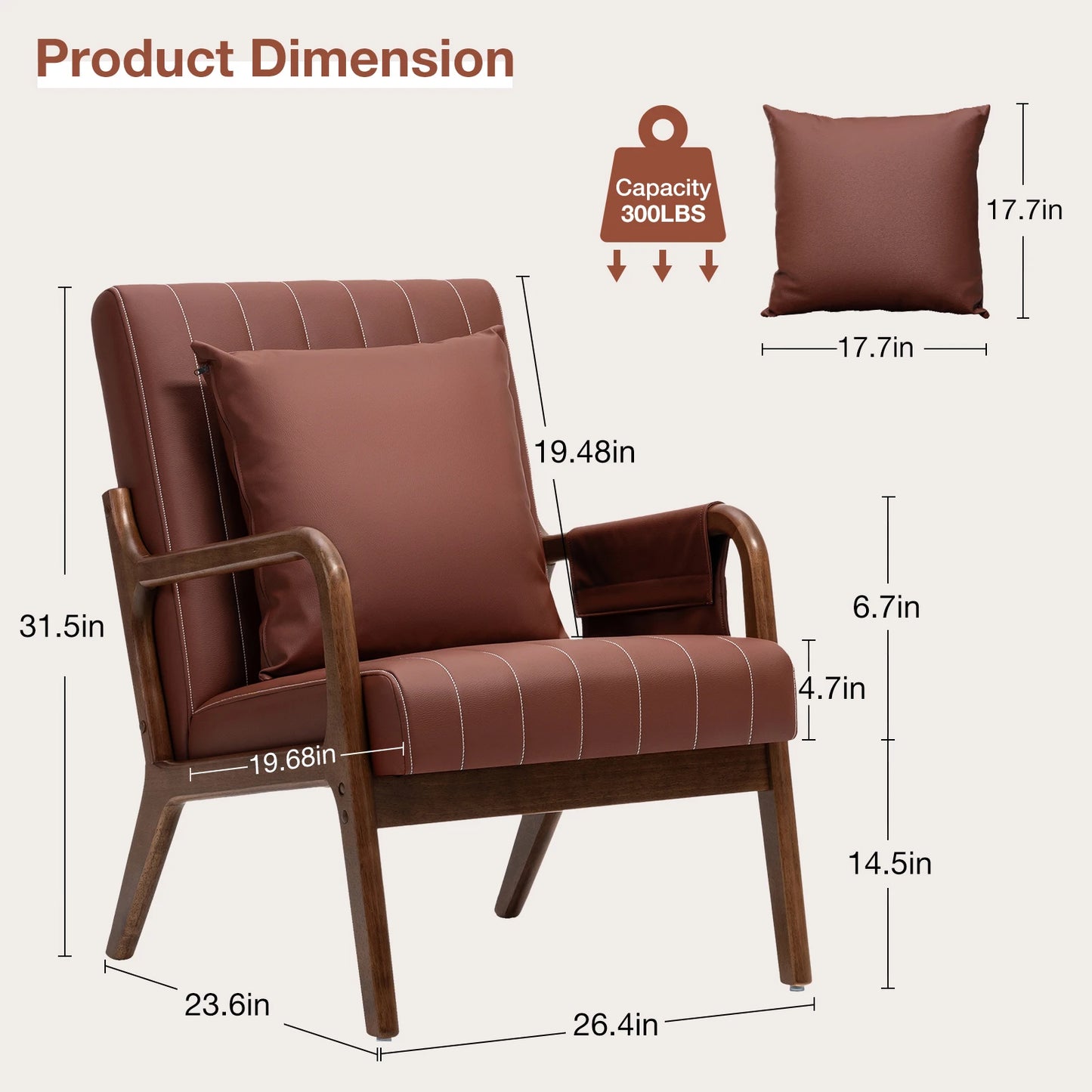 Accent Chairs for Living Room Bedroom, Accent Chair,Mid Century Modern Chair, Arm Chair with Wood Frame & Soft Cushion