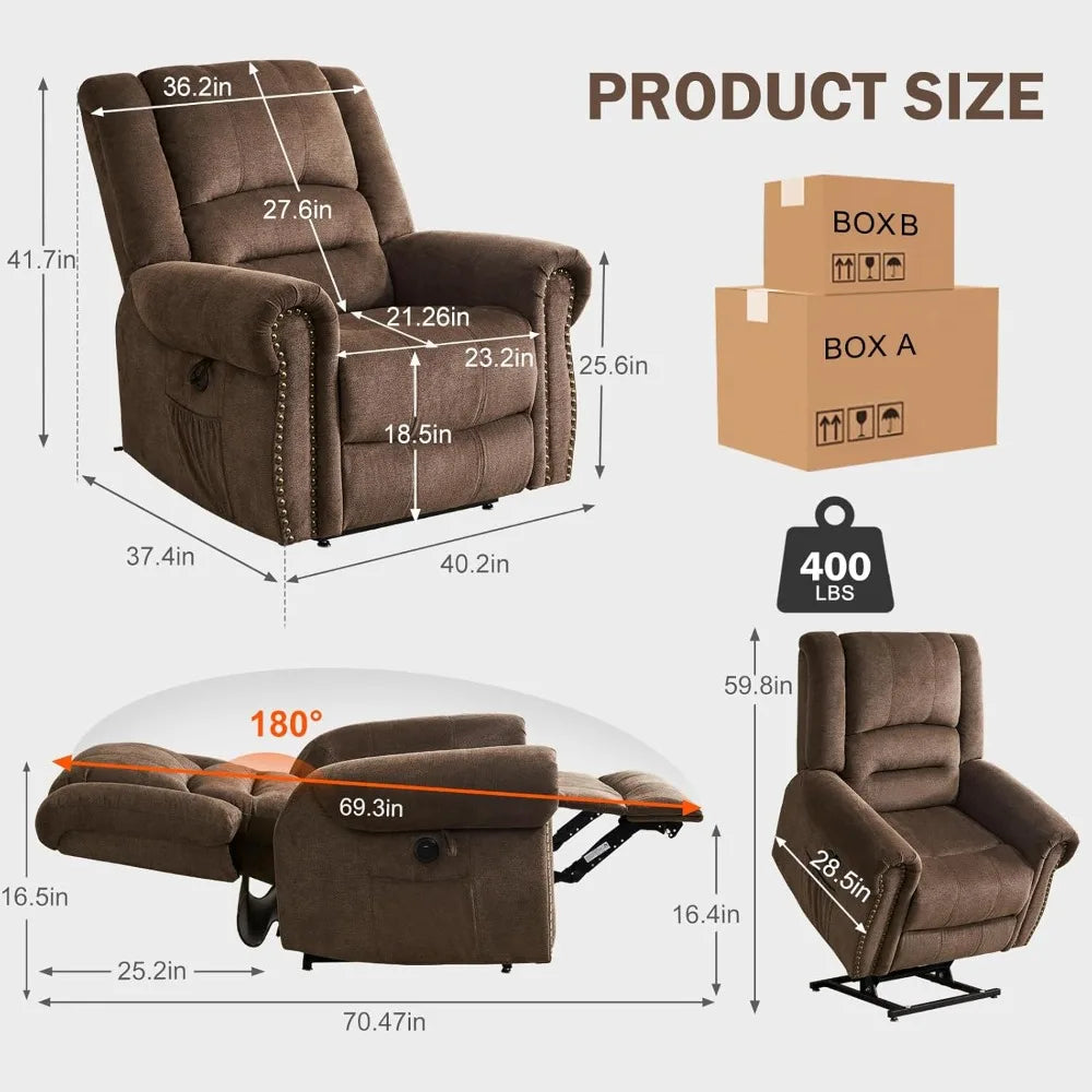 Dual Motor Lay Flat Lift Chairs Recliners for Elderly with Massage and Heat, Upgraded Chenille Infinite Position Large
