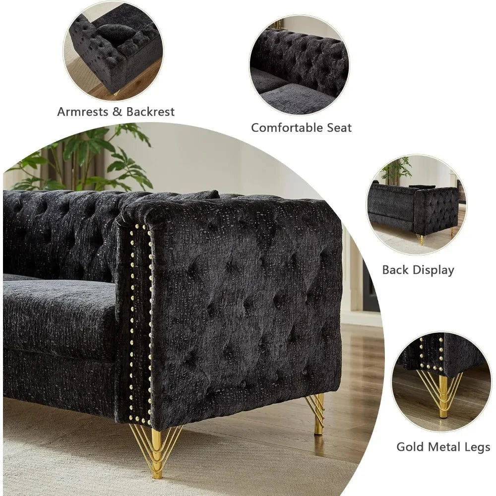 Luxury Sofa Set for Living Room, Modern Decor Furniture Sectional Sofa, 3 Seater Couch and Loveseat with Copper Nail Decoration