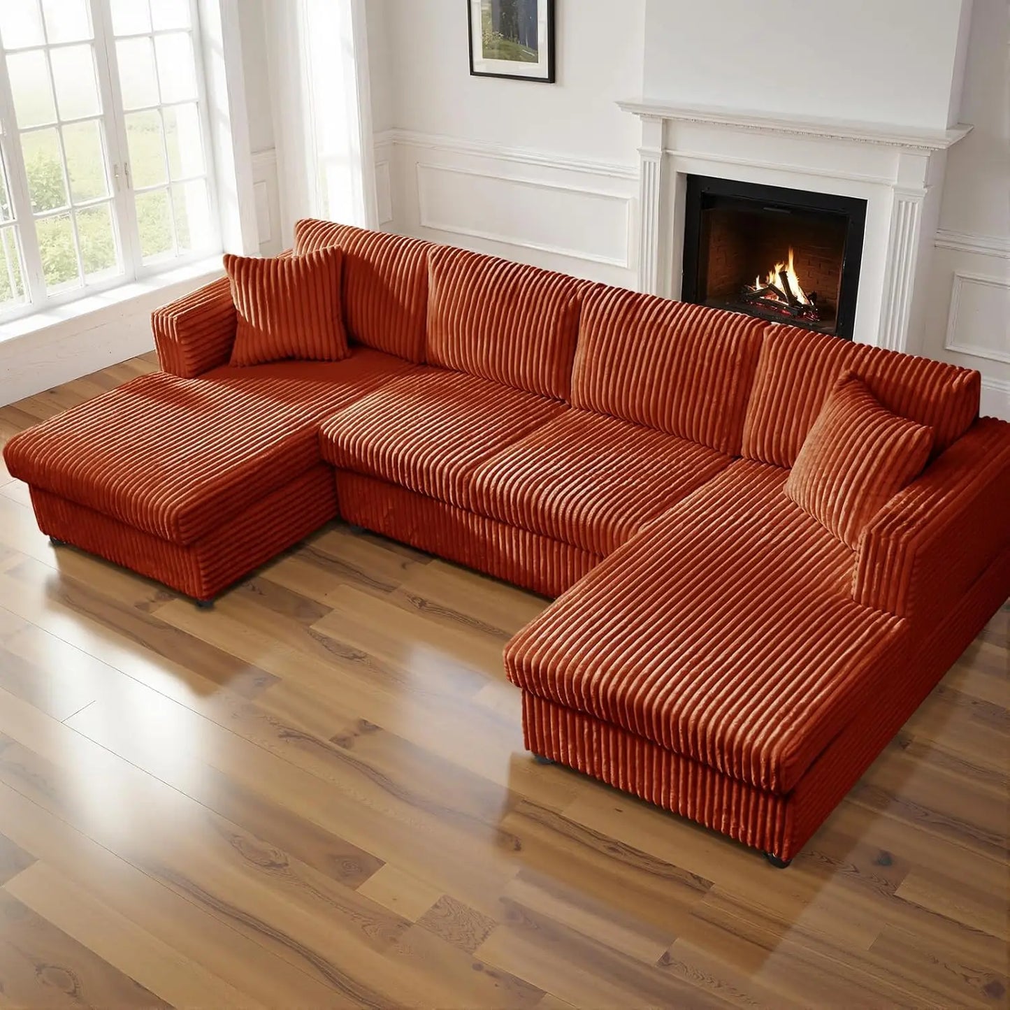 123" U-Shaped Modular Sectional Sofa with 2 L-Shape Chaises, Cloud Couch Design for Living Room, Includes 2 Pillows (Cream)