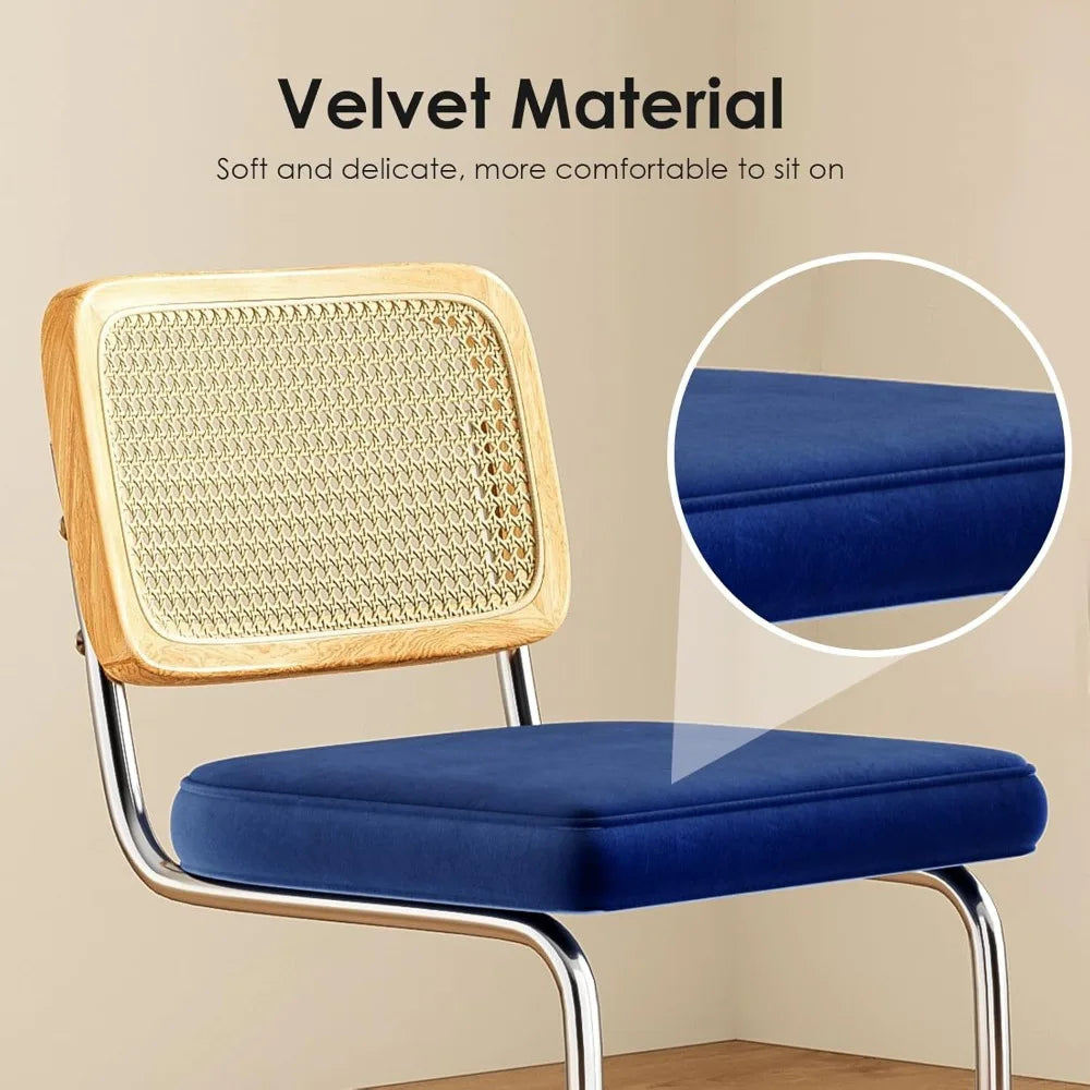 Counter Height Bar Stools Set of 2, Upholstered Velvet Barstools with Rattan Back, 24 inch Stools Armless Bar Chairs