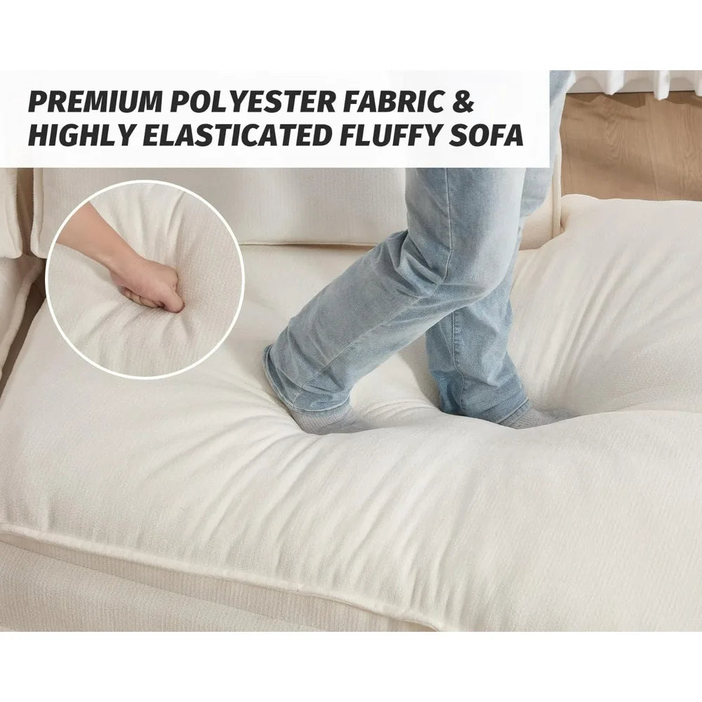 134" Fluffy Boneless Couch, Modular Deep Seat Sectional Sofa, Modern Corduroy Cloud Couch, Right Facing Chaise Sectional Couches