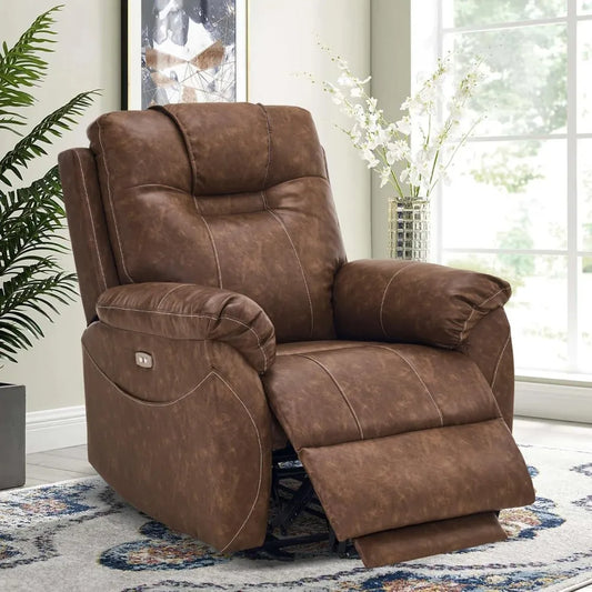 Power Recliner Chair, Wall Hugger Recliner with Massage and Heat, PU Leather Recliner Chair with 2 Side Pockets & USB Ports for