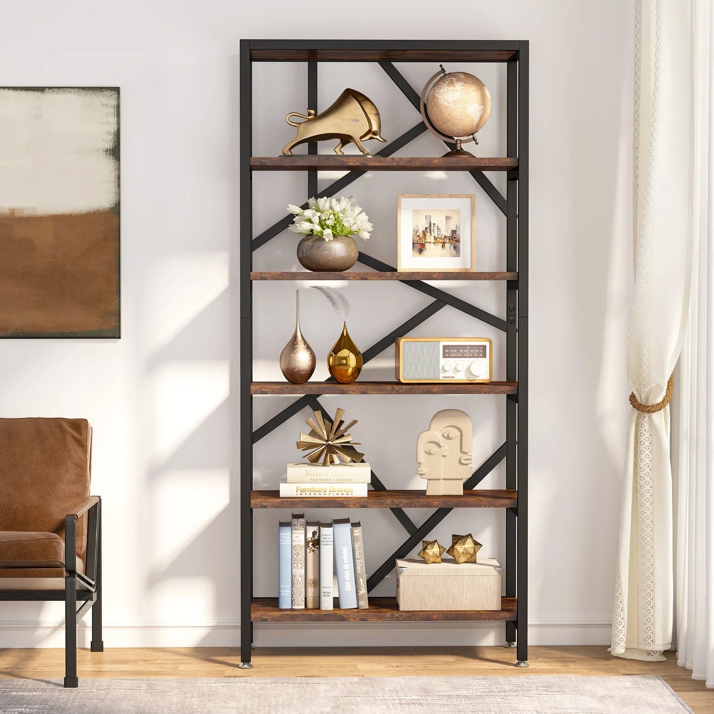 Tribesigns Bookshelf 71" Industrial Etagere Bookcase 5 Shelf Display Rack For Living Room