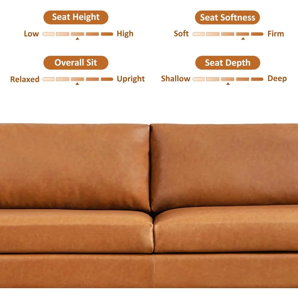 80" Faux Leather Couch, Mid Century Modern Sofa Living Room, 3 Seater Sofa for Small Space Bedroom Office Apartment