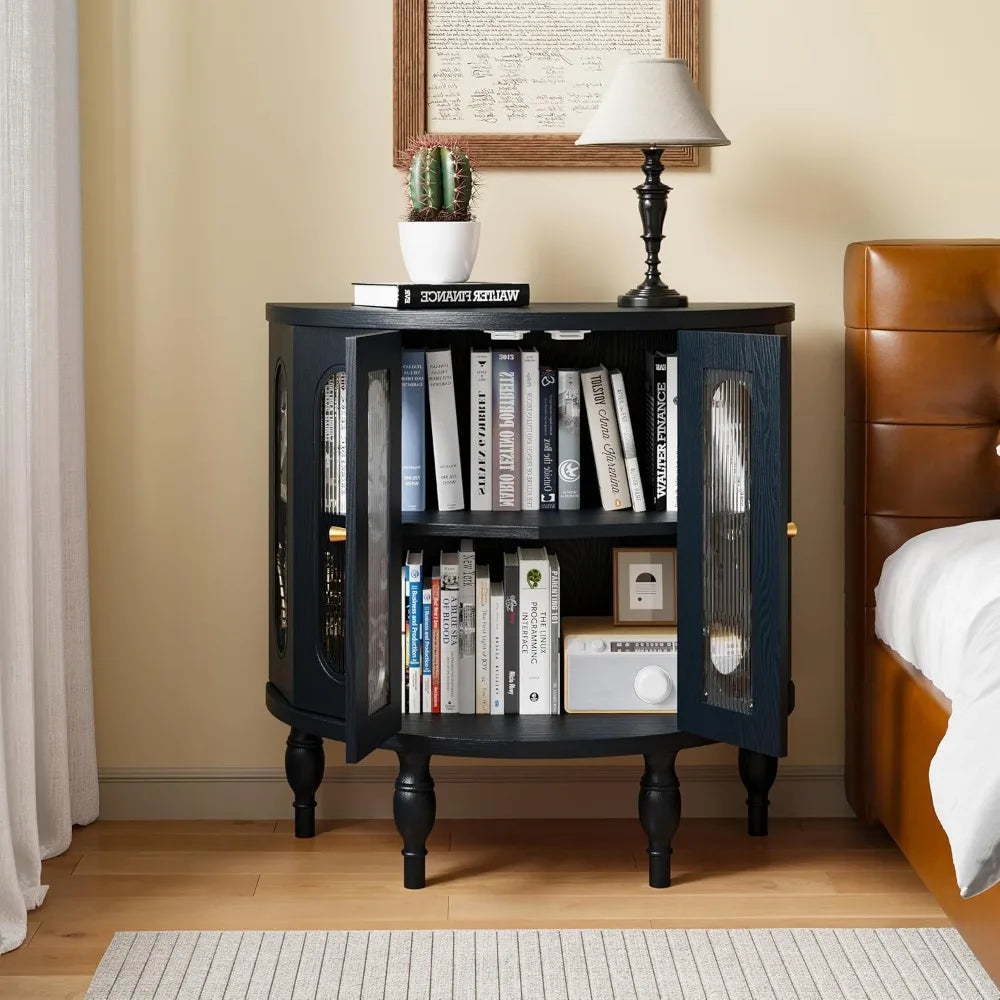 31 Inch Sideboard Buffer Cabinet with Storage, Semi-Circular Modern Storage Cabinet, Wood Finish and Acrylic Door