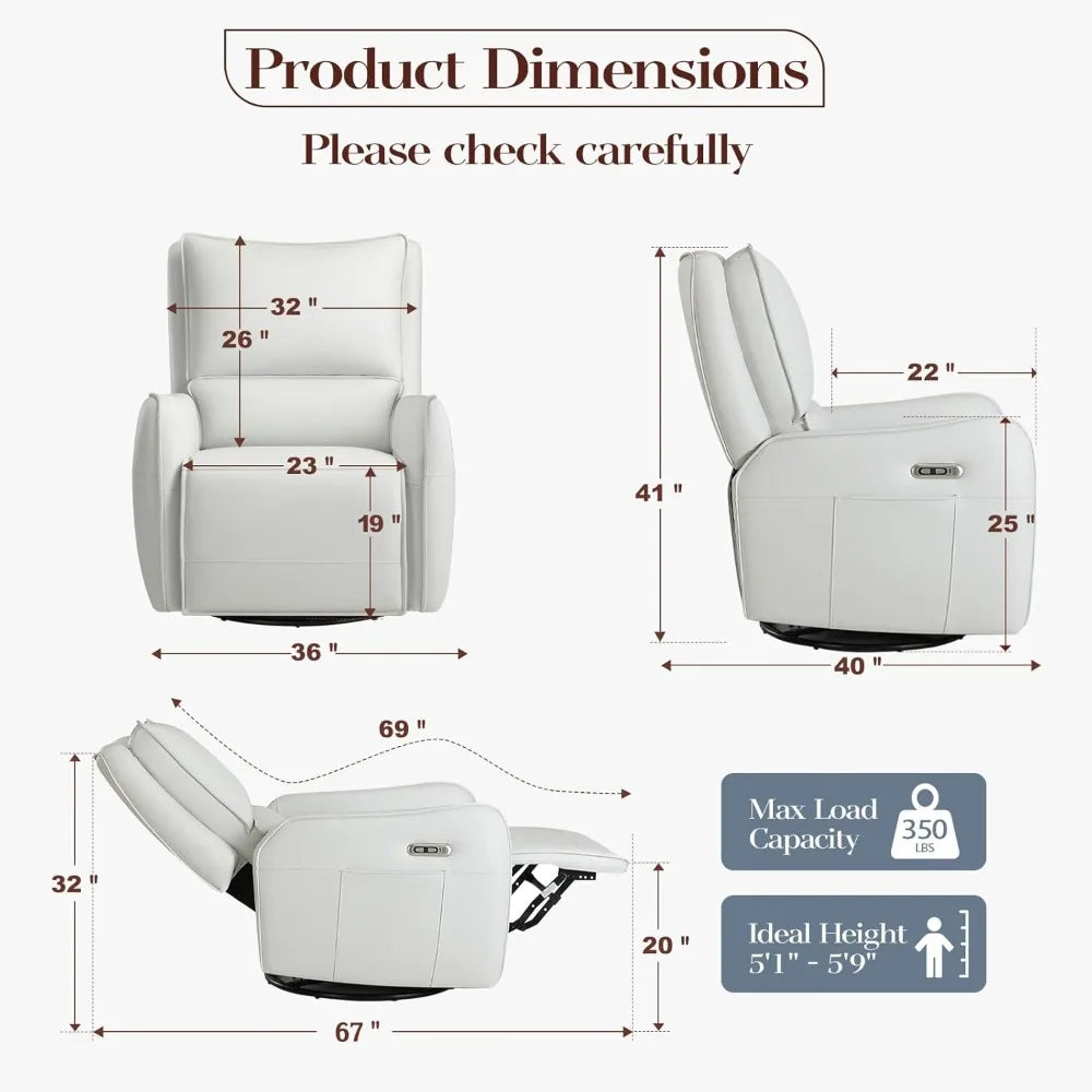 Power Recliner Rocking Chair Nursery Gliders, Electric Swivel Rocker Recliner Chair, Comfy Upholstered Living Room Reclining