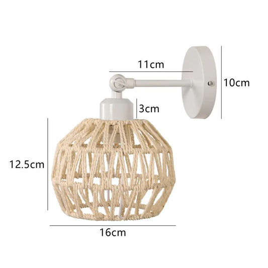 Rattan Wall Lamp Bedroom Living Room Corridor Wall Light E27 Bedside Lamp Retro Hemp Rope Woven Sconce Indoor Lighting Fixtures