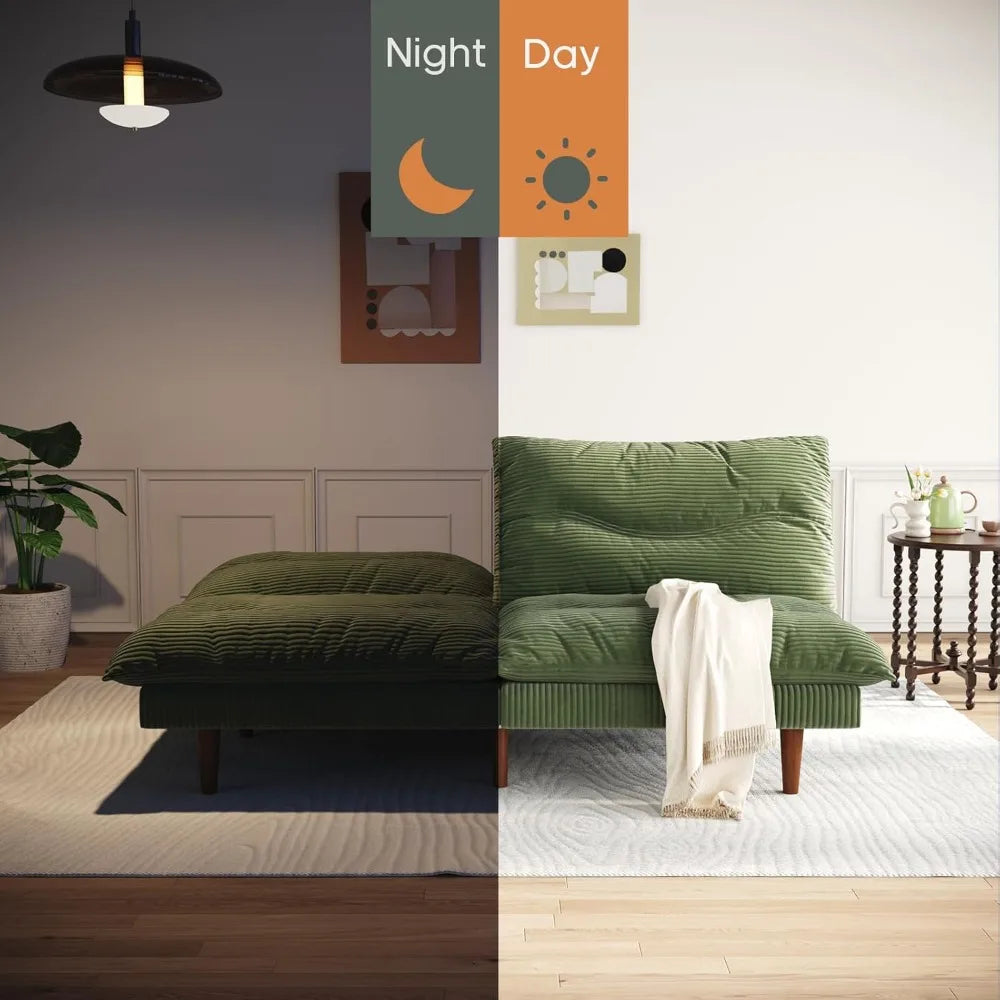 Corduroy Futon Sofa Bed, 69 Adjustable Couch with Folding Sleeper Recliner