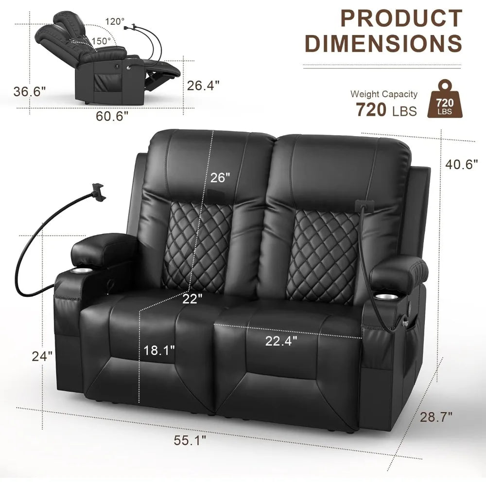 Loveseat Recliner Sofa, 2 Seater Reclining Loveseat sofa, PU Leather RV Loveseat Couch, FSC Certified Recliner Chair for Living