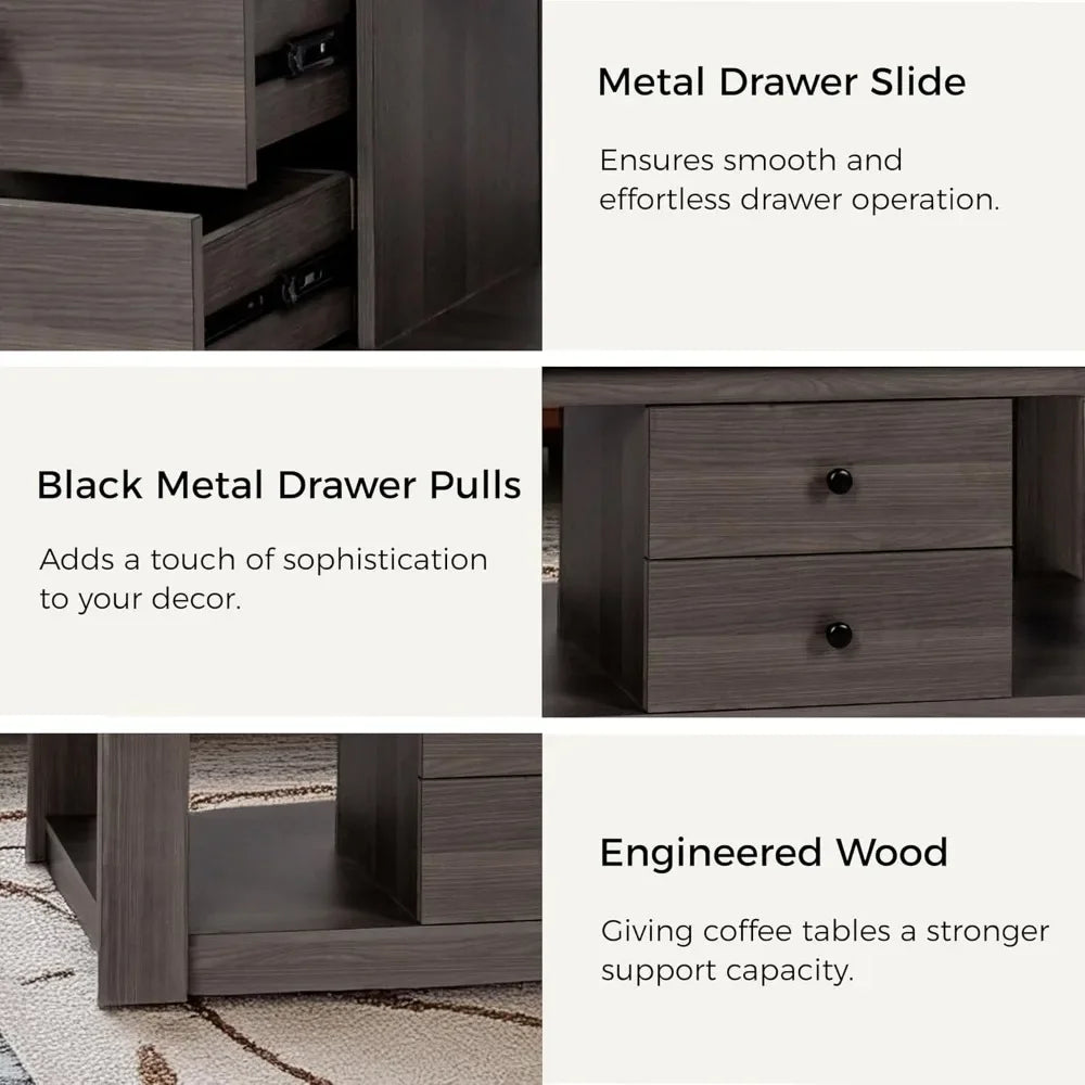 Coffee Table,Modern Wooden Rectangle Coffee Tables with Storage,2 Drawer Center Table for Living Room
