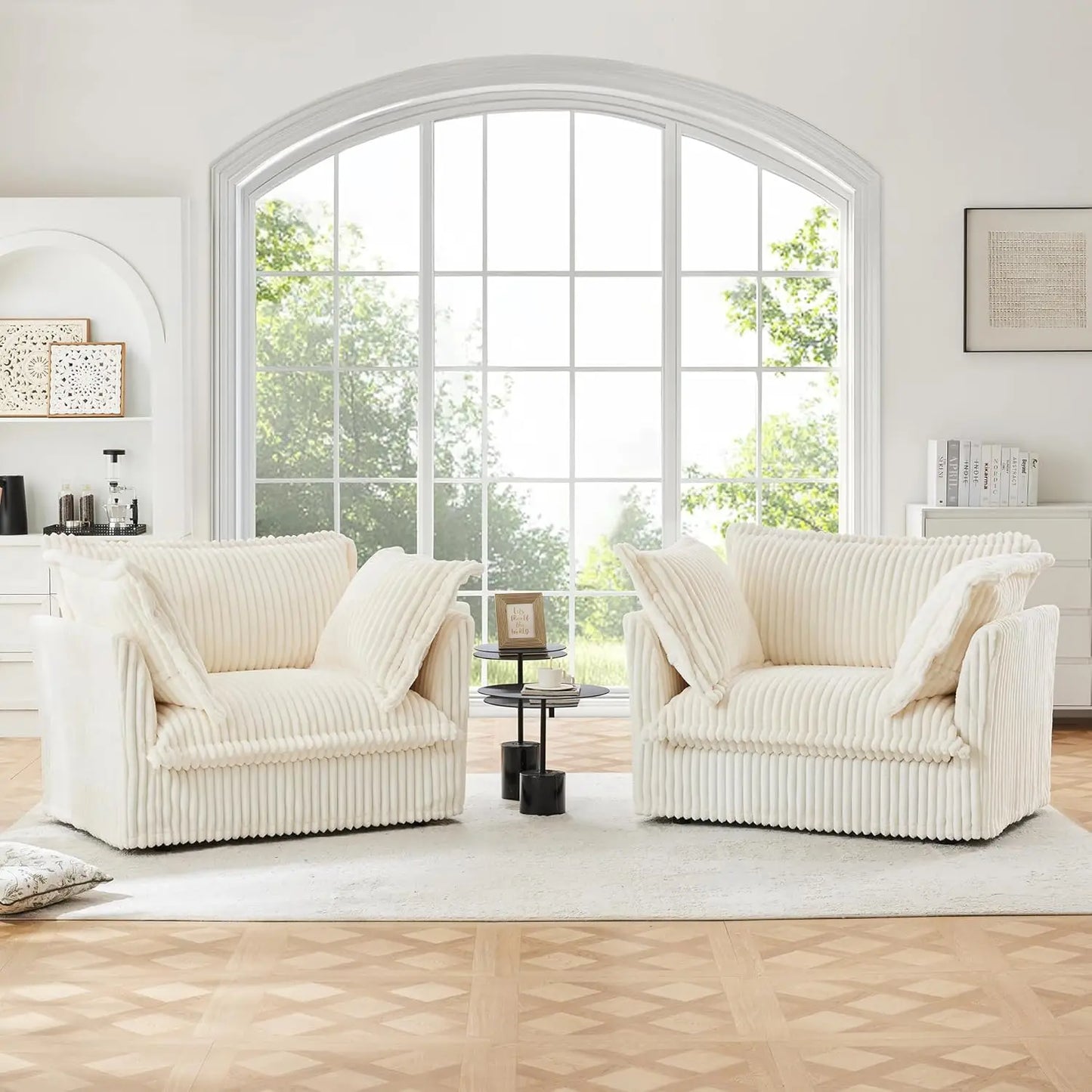 Oversized Modular Sectional Sofa Chair, 49” Corduroy Fabric Single Armchair Comfy Deep Seat Couch Sofa with Big Toss Pill